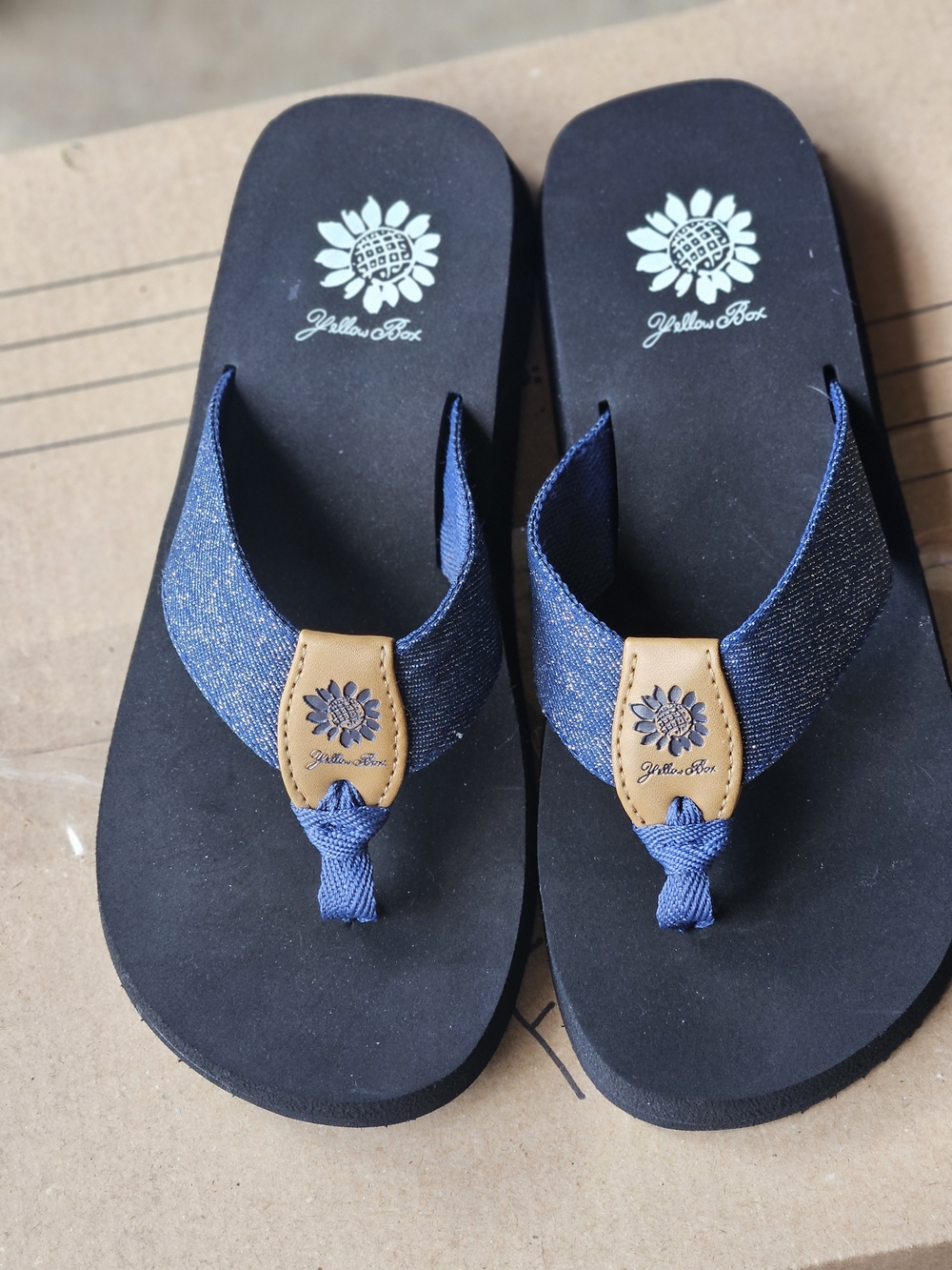 Yellow Box Denim Blue And Silver Thong Sandals 2 Pair